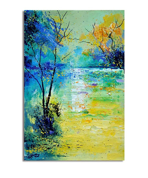 Forest Tree by the Lake Painting, Abstract Landscape Painting, Canvas Painting Landscape, Paintings for Living Room, Simple Modern Acrylic Paintings,-Paintingforhome