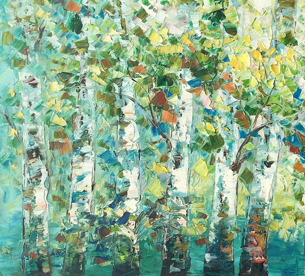 Birch Tree Painting, Abstract Autumn Painting, Heavy Texture Painting, Custom Landscape Painting-Paintingforhome