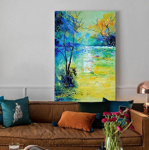 Forest Tree by the Lake Painting, Abstract Landscape Painting, Canvas Painting Landscape, Paintings for Living Room, Simple Modern Acrylic Paintings,-Paintingforhome