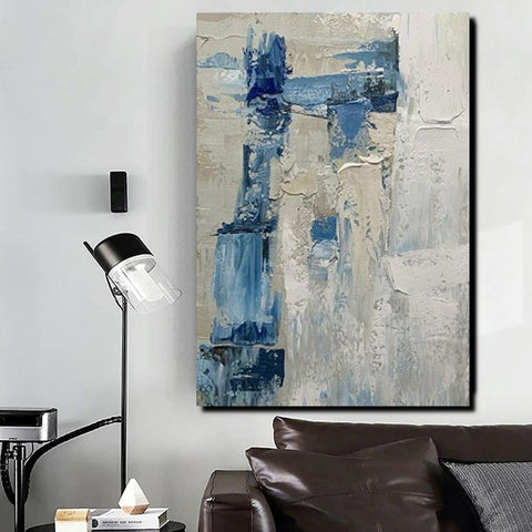 Simple Wall Art Ideas, Heavy Texture Painting, Blue Modern Abstract Painting, Bedroom Abstract Paintings, Large Acrylic Canvas Paintings-Paintingforhome