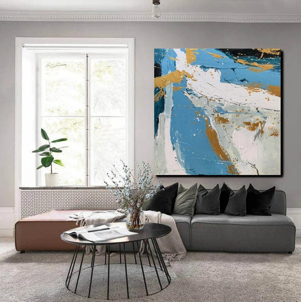 Abstrct Acrylic Paintings, Living Room Acrylic Wall Art Ideas, Blue Modern Abstract Paintings, Heavy Texture Canvas Art, Buy Art Online-Paintingforhome