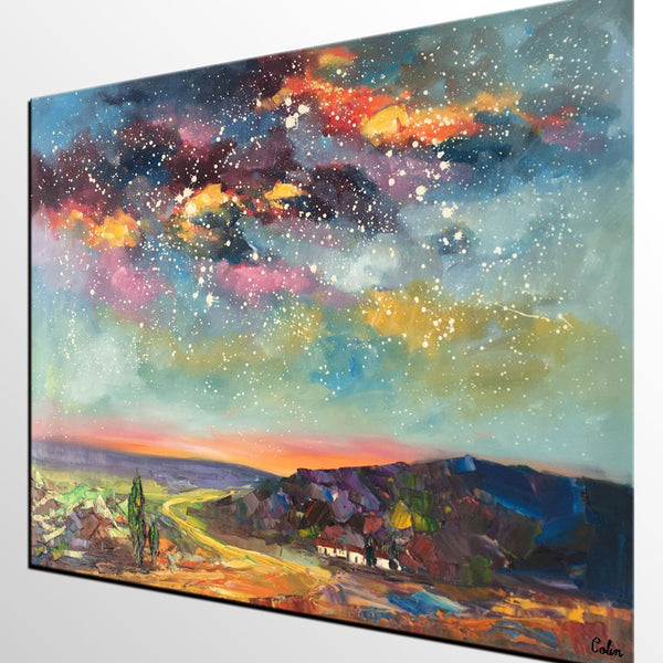 Wall Art for Bedroom Wall Art, Starry Night Sky Painting, Landscape Art, Custom Large Canvas Painting-Paintingforhome