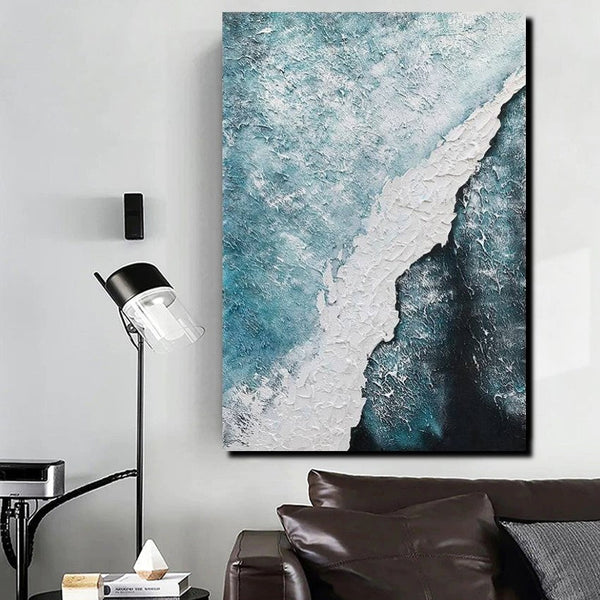 Large Wall Art Ideas, Impasto Painting, Blue Modern Abstract Painting, Living Room Abstract Paintings, Large Acrylic Canvas Paintings-Paintingforhome
