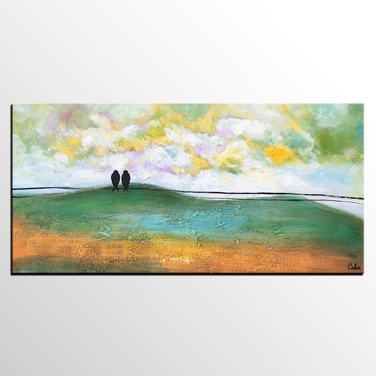 Abstract Canvas Painting, Wall Art Painting, Canvas Painting for Living Room, Wedding Gift, Love Birds Painting, Acrylic Abstract Painting-Paintingforhome