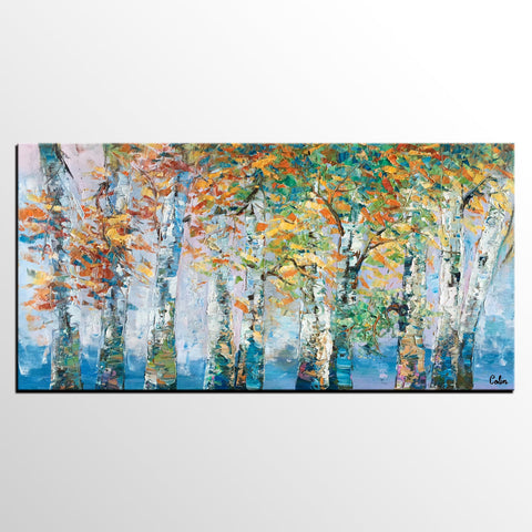 Birch Tree Paintings, Landscape Wall Art Paintings, Custom Canvas Painting for Bedroom, Original Canvas Painting-Paintingforhome