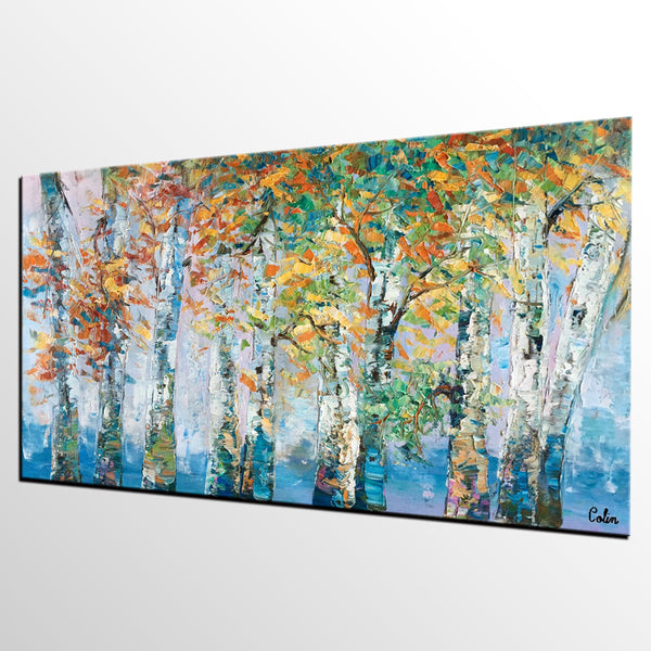 Birch Tree Paintings, Landscape Wall Art Paintings, Custom Canvas Painting for Bedroom, Original Canvas Painting-Paintingforhome