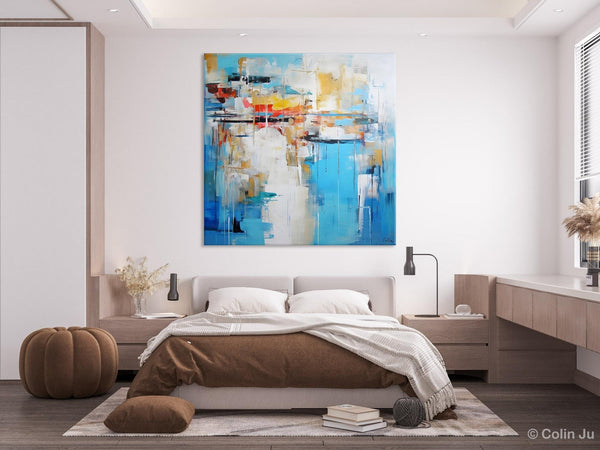 Blue Abstract Painting for Bedroom, Original Modern Wall Paintings, Contemporary Canvas Art, Modern Acrylic Artwork, Buy Paintings Online-Paintingforhome