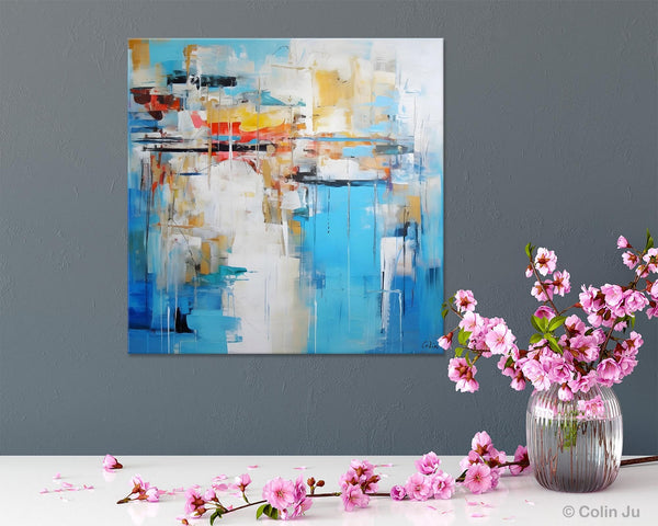 Blue Abstract Painting for Bedroom, Original Modern Wall Paintings, Contemporary Canvas Art, Modern Acrylic Artwork, Buy Paintings Online-Paintingforhome