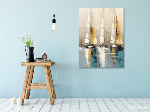 Large Painting Ideas for Living Room, Large Original Canvas Art for Bedroom, Sail Boat Canvas Painting, Modern Abstract Wall Art Paintings-Paintingforhome