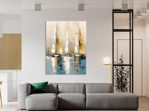 Large Painting Ideas for Living Room, Large Original Canvas Art for Bedroom, Sail Boat Canvas Painting, Modern Abstract Wall Art Paintings-Paintingforhome
