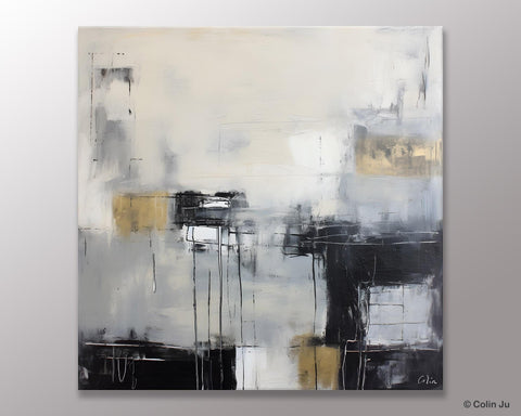 Modern Acrylic Artwork, Contemporary Canvas Artwork, Original Modern Wall Art, Black Canvas Paintings, Large Abstract Painting for Bedroom-Paintingforhome