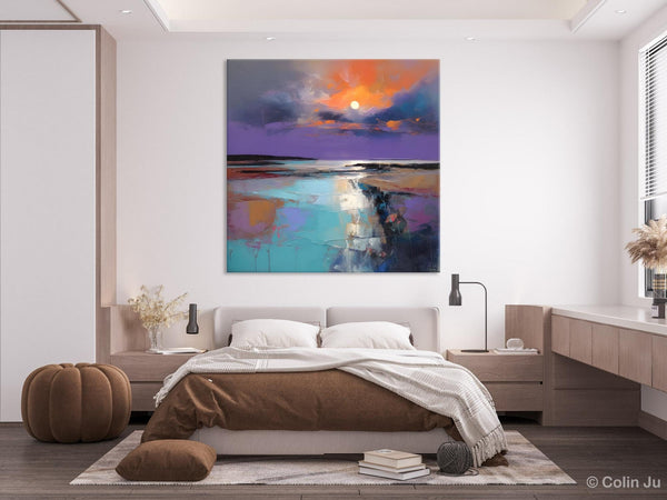 Landscape Canvas Art, Sunrise Landscape Acrylic Art, Original Abstract Art, Hand Painted Canvas Art, Large Abstract Painting for Living Room-Paintingforhome