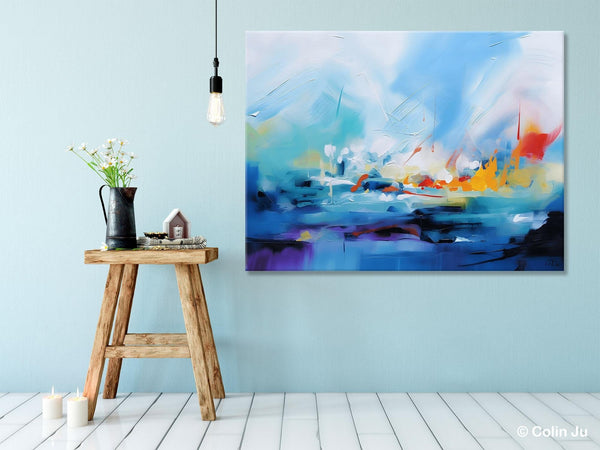 Hand Painted Canvas Art, Blue Original Wall Art Painting for Bedroom, Extra Large Modern Canvas Paintings, Acrylic Paintings on Canvas-Paintingforhome