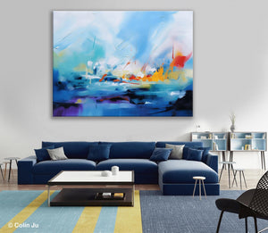 Hand Painted Canvas Art, Blue Original Wall Art Painting for Bedroom, Extra Large Modern Canvas Paintings, Acrylic Paintings on Canvas-Paintingforhome