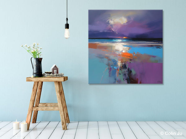 Original Abstract Art, Hand Painted Canvas Art, Landscape Canvas Art, Sunrise Landscape Acrylic Art, Large Abstract Painting for Living Room-Paintingforhome