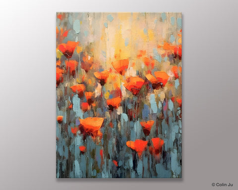 Flower Abstract Painting, Heavy Texture Wall Art, Acrylic Painting on Canvas, Canvas Painting Ideas for Dining Room, Original Abstract Art-Paintingforhome