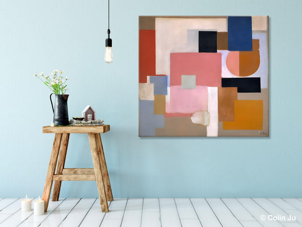 Geometric Abstract Art, Original Abstract Wall Art, Contemporary Acrylic Paintings, Hand Painted Canvas Art, Large Abstract Art for Bedroom-Paintingforhome