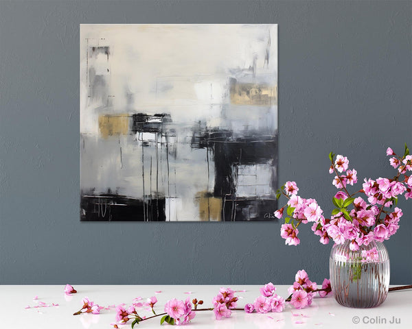 Modern Acrylic Artwork, Contemporary Canvas Artwork, Original Modern Wall Art, Black Canvas Paintings, Large Abstract Painting for Bedroom-Paintingforhome