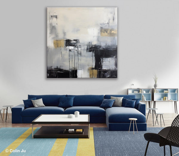 Modern Acrylic Artwork, Contemporary Canvas Artwork, Original Modern Wall Art, Black Canvas Paintings, Large Abstract Painting for Bedroom-Paintingforhome