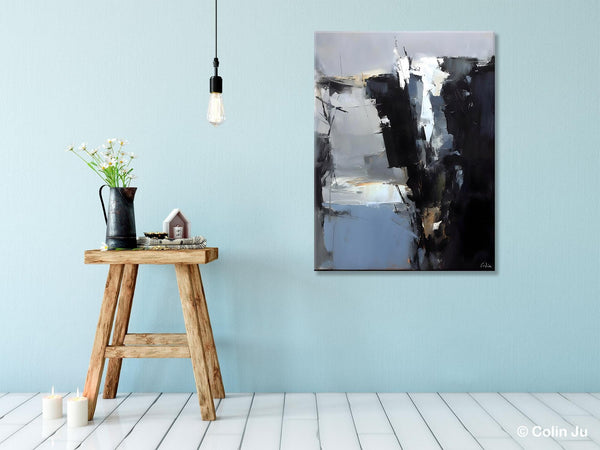 Extra Large Paintings for Bedroom, Black Contemporary Wall Art, Abstract Wall Paintings, Hand Painted Canvas Art, Original Modern Painting-Paintingforhome