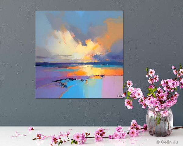 Sunrise Landscape Acrylic Art, Landscape Canvas Art, Original Abstract Art, Hand Painted Canvas Art, Large Abstract Painting for Living Room-Paintingforhome
