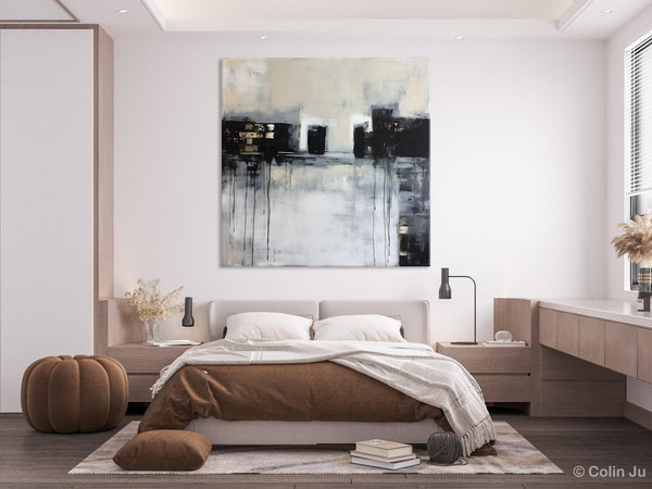 Contemporary Canvas Art, Black Acrylic Artwork, Original Abstract Wall Art, Hand Painted Canvas Art, Extra Large Abstract Painting for Sale-Paintingforhome