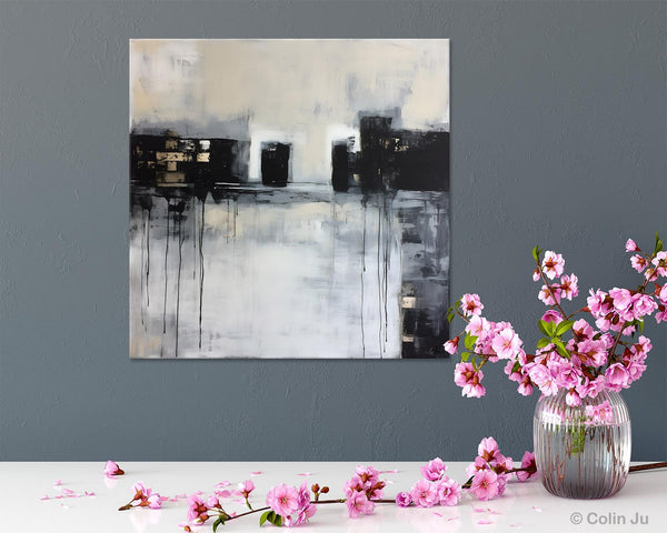 Contemporary Canvas Art, Black Acrylic Artwork, Original Abstract Wall Art, Hand Painted Canvas Art, Extra Large Abstract Painting for Sale-Paintingforhome