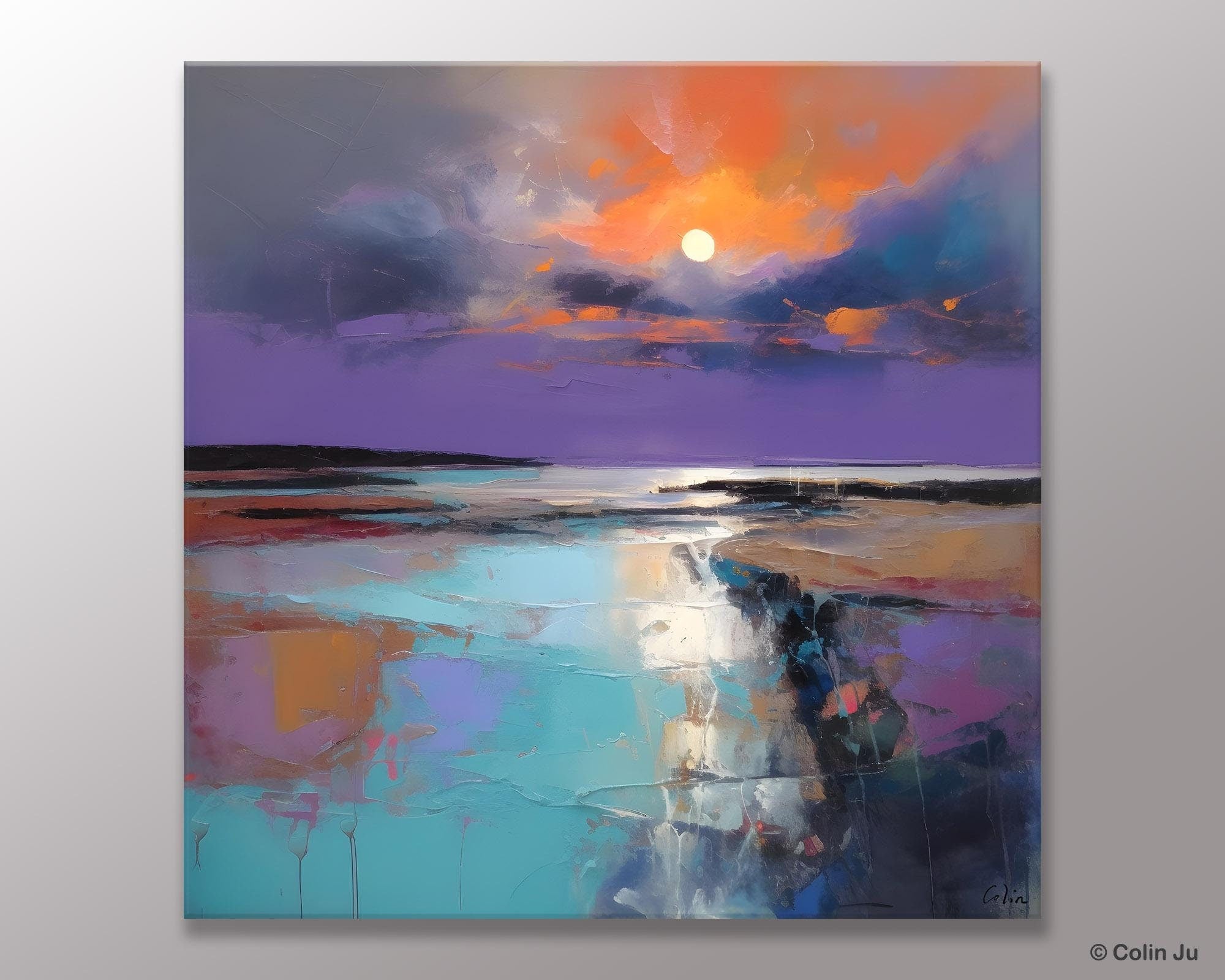 Landscape Canvas Art, Sunrise Landscape Acrylic Art, Original Abstract Art, Hand Painted Canvas Art, Large Abstract Painting for Living Room-Paintingforhome