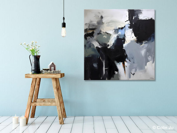 Extra Large Abstract Paintings for Dining Room, Black Modern Art Paintings, Original Modern Acrylic Artwork, Abstract Wall Art for Bedroom-Paintingforhome