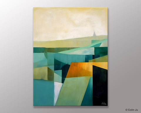 Landscape Canvas Paintings for Bedroom, Large Geometric Abstract Painting, Acrylic Painting on Canvas, Original Landscape Abstract Painting-Paintingforhome