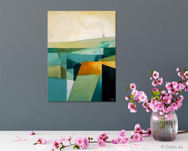 Landscape Canvas Paintings for Bedroom, Large Geometric Abstract Painting, Acrylic Painting on Canvas, Original Landscape Abstract Painting-Paintingforhome