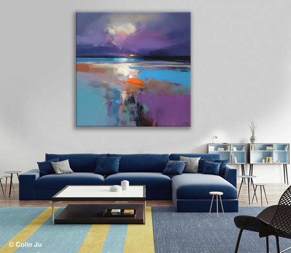 Original Abstract Art, Hand Painted Canvas Art, Landscape Canvas Art, Sunrise Landscape Acrylic Art, Large Abstract Painting for Living Room-Paintingforhome