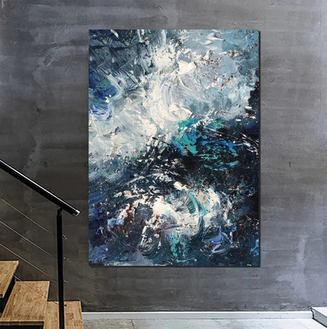 Large Heavy Texture Acrylic Paintings, Simple Modern Art Ideas for Bedroom, Modern Paintings for Living Room, Blue Modern Wall Art Ideas-Paintingforhome