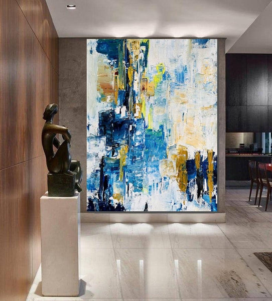 Living Room Abstract Paintings, Blue Modern Abstract Painting, Large Acrylic Canvas Paintings, Large Wall Art Ideas, Impasto Painting-Paintingforhome