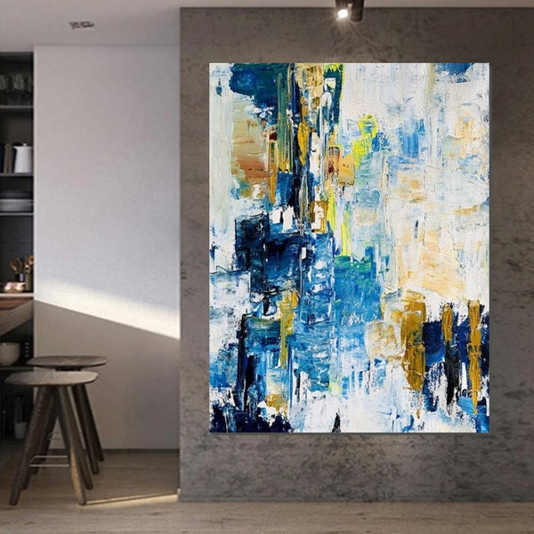 Living Room Abstract Paintings, Blue Modern Abstract Painting, Large Acrylic Canvas Paintings, Large Wall Art Ideas, Impasto Painting-Paintingforhome
