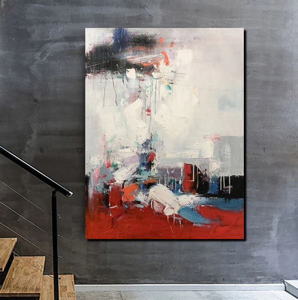 Simple Wall Art Ideas, Red Modern Abstract Painting, Dining Room Abstract Paintings, Buy Art Online, Large Acrylic Canvas Paintings-Paintingforhome