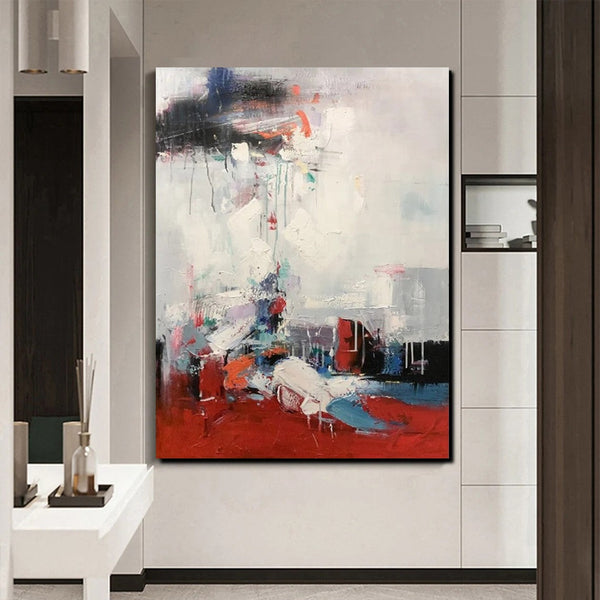 Simple Wall Art Ideas, Red Modern Abstract Painting, Dining Room Abstract Paintings, Buy Art Online, Large Acrylic Canvas Paintings-Paintingforhome