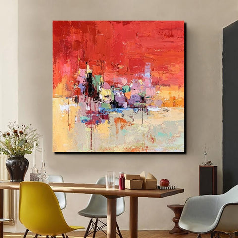 Simple Canvas Paintings, Dining Room Modern Paintings, Red Abstract Contemporary Art, Acrylic Painting on Canvas, Heavy Texture Paintings-Paintingforhome