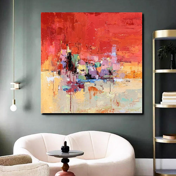 Simple Canvas Paintings, Dining Room Modern Paintings, Red Abstract Contemporary Art, Acrylic Painting on Canvas, Heavy Texture Paintings-Paintingforhome