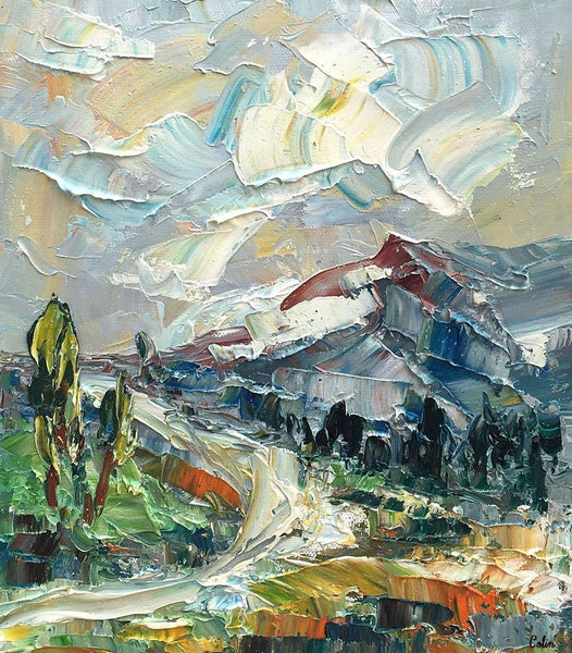 Mountain Landscape Painting, Small Oil Painting, Abstract Painting, Heavy Texture Oil Painting, 10X12 inch-Paintingforhome