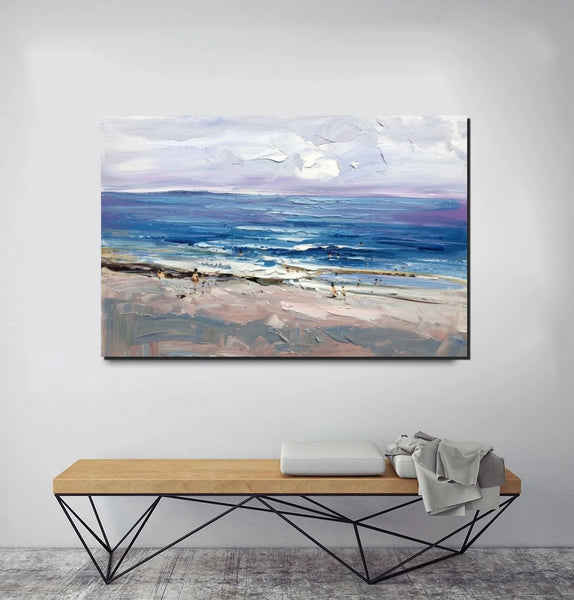 Canvas Paintings Behind Sofa, Landscape Painting for Living Room, Large Paintings on Canvas, Seashore Beach Painting, Heavy Texture Paintings-Paintingforhome