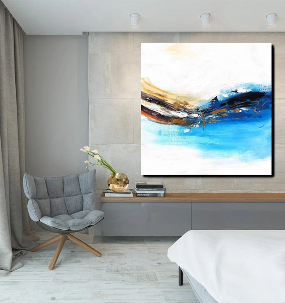 Simple Abstract Paintings, Bedroom Modern Paintings, Modern Contemporary Art, Acrylic Painting on Canvas, Blue Canvas Painting-Paintingforhome