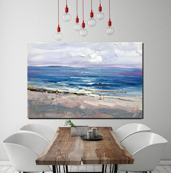 Canvas Paintings Behind Sofa, Landscape Painting for Living Room, Large Paintings on Canvas, Seashore Beach Painting, Heavy Texture Paintings-Paintingforhome