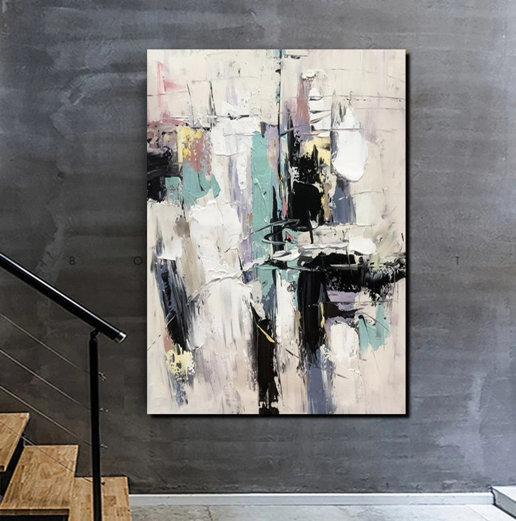 Abstract Painting Extra Large Canvas Art,Vertical Palette Knife  Contemporary Art,Original Art Acrylic Painting,White