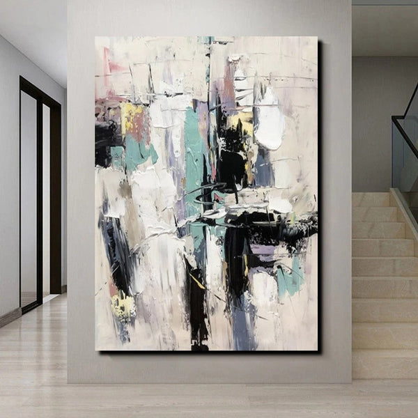 Contemporary Modern Art, Living Room Abstract Art Ideas, Black and White Impasto Paintings, Buy Wall Art Online, Palette Knife Abstract Paintings-Paintingforhome