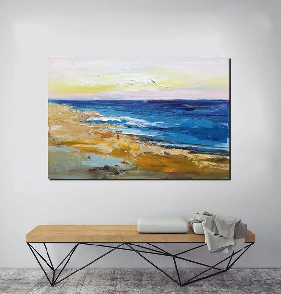 Large Paintings Behind Sofa, Landscape Painting for Living Room, Acrylic Paintings on Canvas, Heavy Texture Painting, Seashore Beach Painting-Paintingforhome
