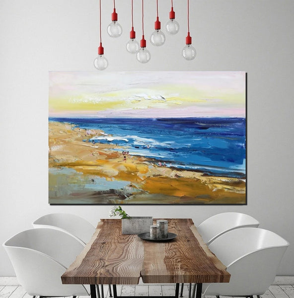 Large Paintings Behind Sofa, Landscape Painting for Living Room, Acrylic Paintings on Canvas, Heavy Texture Painting, Seashore Beach Painting-Paintingforhome