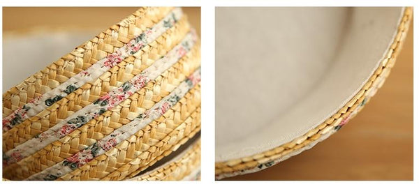 Set of 2, Round Woven Straw Basket with Lining, Storage Basket, Round Basket-Paintingforhome