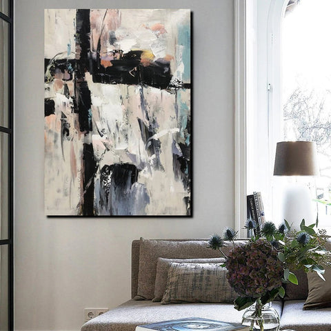 Black and White Impasto Paintings, Contemporary Modern Art, Bedroom Abstract Art Ideas, Buy Wall Art Online, Palette Knife Abstract Paintings-Paintingforhome