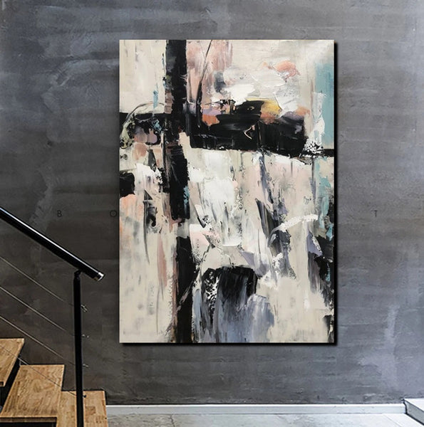 Black and White Impasto Paintings, Contemporary Modern Art, Bedroom Abstract Art Ideas, Buy Wall Art Online, Palette Knife Abstract Paintings-Paintingforhome
